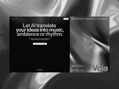 Voia – Ambient AI Sound Generator (Text to Sound) ai ai technology ai website animation artificial intelligence dark design landing page layout product design promo website saas startup ui ui ux user interface web web design webflow website