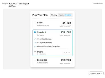Pricing Plan Selector – Subscription UI component pick pricing uiux website