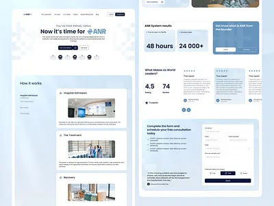 ANR Clinic – Landing Page for a Next-Gen Medical Treatment blue color palette creative ui graphic elements health tech healthcare landing page light blue tones medical design medicine minimalist design modern design modern website color palette professional design redesign trust worthy ui ui ui gradients uidesign user experience website