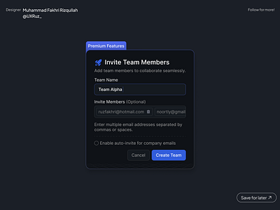 Invite Team Members – Premium Collaboration Flow Component collaborate features invite premium uiux