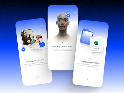 Memoark App – Secure Onboarding UI for a Digital Legacy ai aiui aiux appdesign application dailyui designsystem digitallegacy emotionaldesign interfacedesign iosdesign memoriesmatter mobileui onbording productdesign securityapp sliders uidesign uiux uxdesign