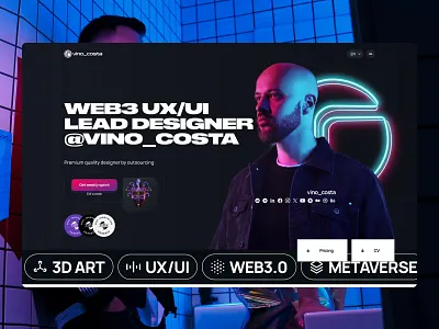 Self-Promo UX/UI Page in Cyberpunk Style Made for Web3, Crypto 3d blockchain branding crypto crypto design cryptocurrency cyberpunk design illustration interface landing logo neoncolors nft purple ui web