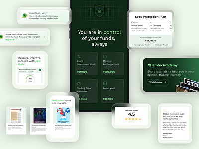 Trust & Safety Initiatives on Probo graphic design green notification prediction safety trading trust ui