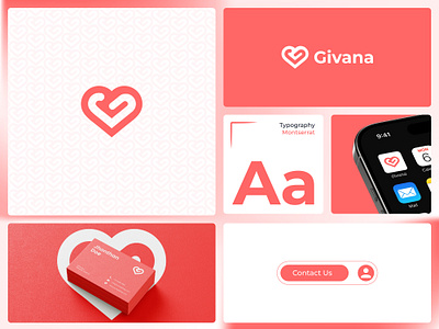 Heart Logo Of Givana, Care Logo, Home care hearts landing page saas user interface web web design website