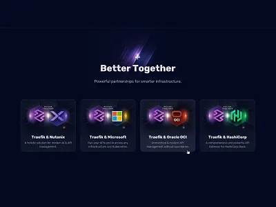 Partnership section better branding cards dark design hashicorp logos marketing microsoft nutanix oracle partnership together traefik ui web