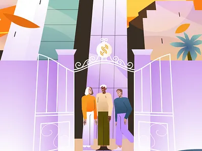 Friends Meeting in the City animation animation 2d big city character character animation character design diversity explainer hospital lines animation logistic megapolis motion graphics run saas sail internet software startup vidico waves animation