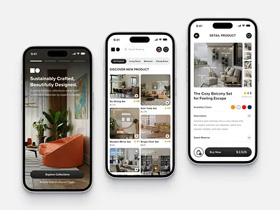 Furniture Store Mobile app buy card clean design fireart home list search smart ui ux