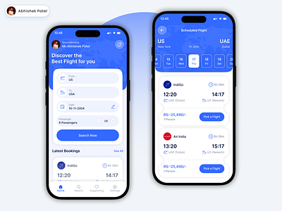 Flight Booking App UI Design ✈️ abhishek patel design airline app app concept app interface blue ui booking app booking ui clean ui daily ui figma design flight app flight booking ui minimal app design mobile app ui modern ui travel app travel ui ui design user interface ux design
