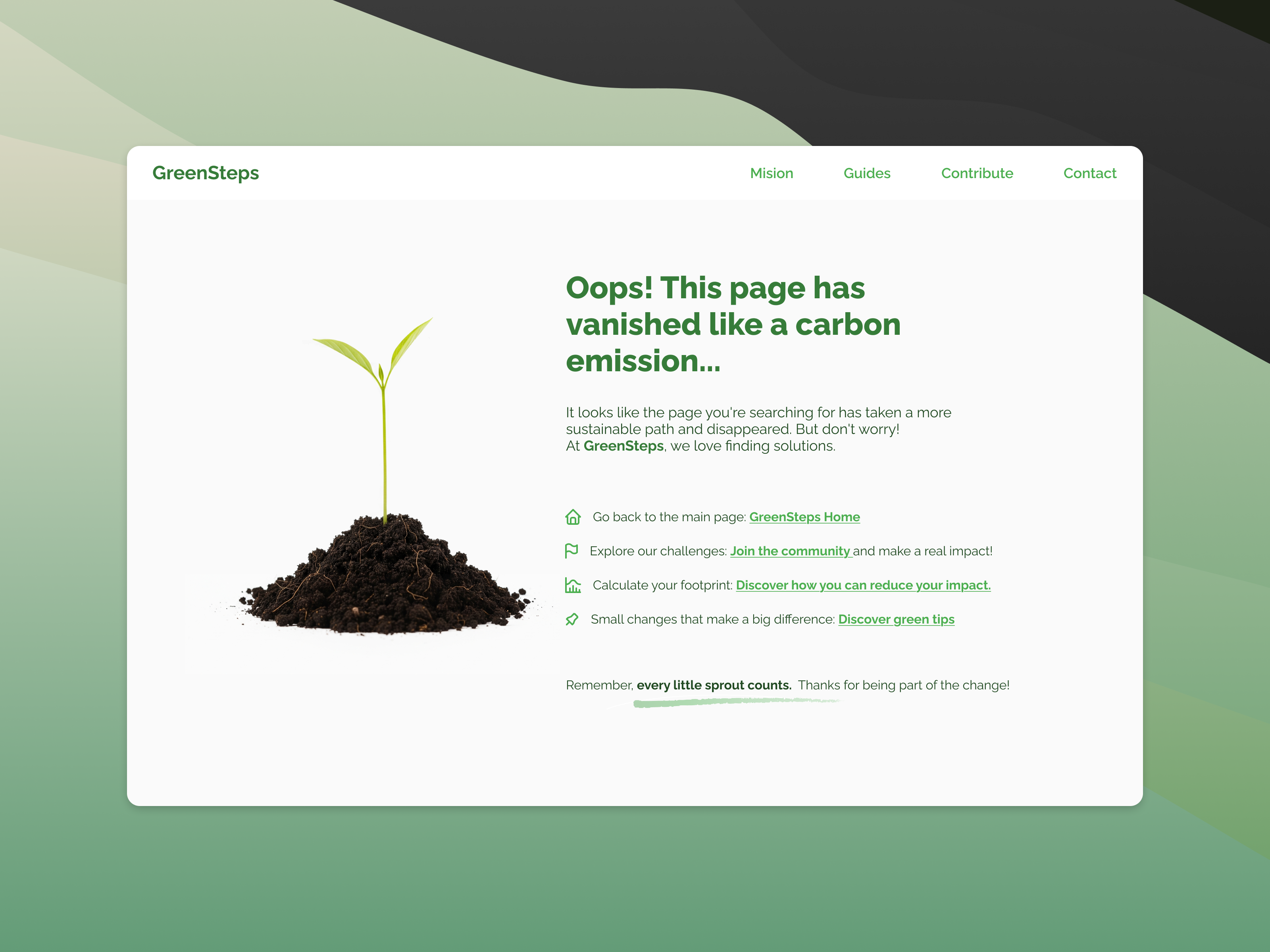 DailyUI 008 404 clean dailyui design green interface landing minimal ui web
