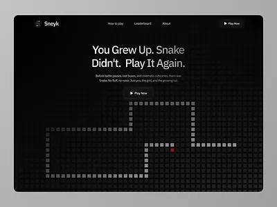 Sneyk - Snake Game Hero Section clean concept dark mode design game game design game interface gamer gamers gaming gaming app home page interface landing page minimal minimalist player snake web
