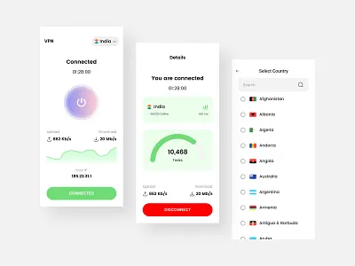 VPN App UI Design 3d animation app branding design graphic design illustration logo motion graphics typography ui ux vector