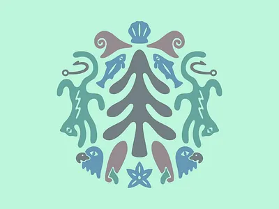 Pacific Northwest Illustration Merch Graphic cougar eagle fishing illustration mountain lion ocean pnw salmon sea shells starfish surf surfboard trees vector