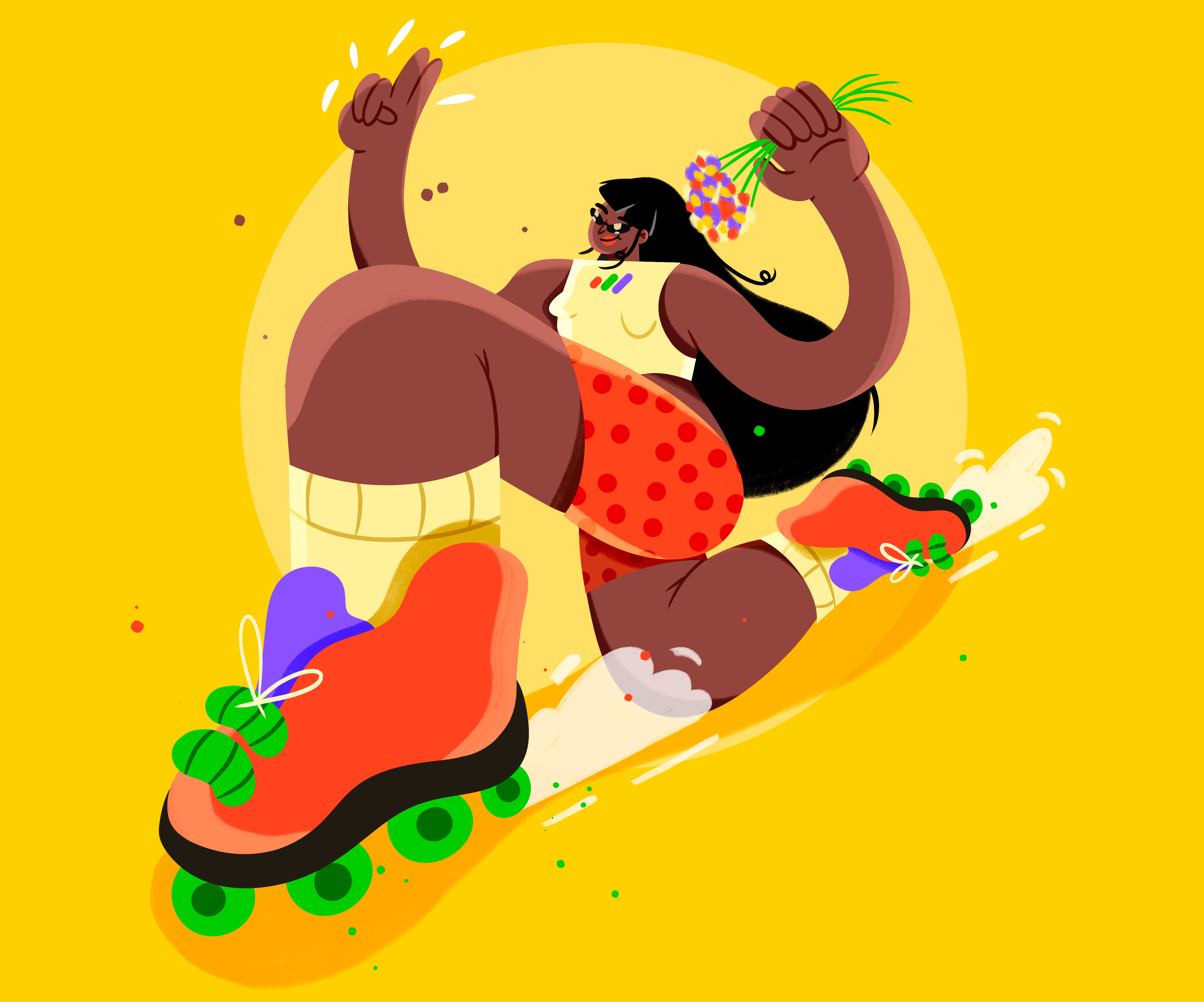Rollers are healthy 2d afro vibes character design cute art illo illustration procreate roller girl rollers sungkasses art