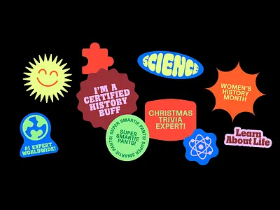 Playful Sticker-Based Brand Identity brand identity campaign identity character design cheerful concept creative stickers education visuals graphic badges informal visuals interactive style kid friendly modern retro neon palette playful identity quirky branding retro graphics shapes sticker branding typography vibrant layout youth branding