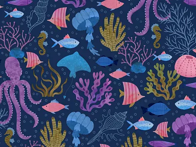 Underwater Seamless Pattern fish marine pattern design sea seamless pattern surface design water