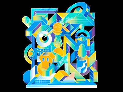 Surreal City of Geometric Dreams abstract illustration architectural forms artistic fusion color theory colorful composition creative concept digital surrealism dreamy structure futuristic shapes geometric art graphic design imagination modern abstract perspective psychedelic geometry shape collage vector exploration visual storytelling