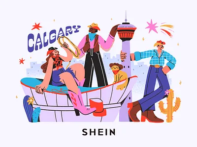Stampede x SHEIN art calgary character characters city clothes colorful cowboy design event fashion flat illustration illustrator rodeo show western