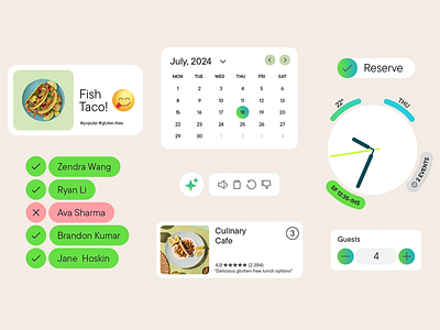 Smart Lunch Planner Interface button design calendar widget card layout event planner food booking friendly visuals guest tracker interface design lunch app mobile interface planner interface playful design reservation system smart lunch smart scheduler time selector ui components user journey ux elements
