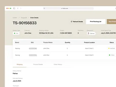 Order Shipping Details - Ecommerce agency branding dashboard design exommerce landingpage order shipping