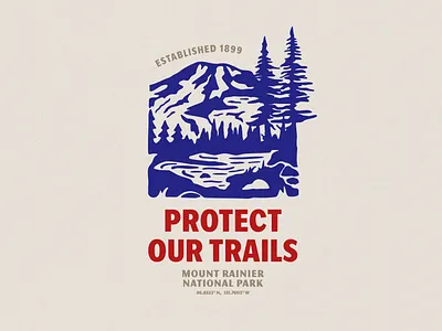 Protect Our Trails badge branding logo merch mountain national outdoors parks rainier sustainable trails trees