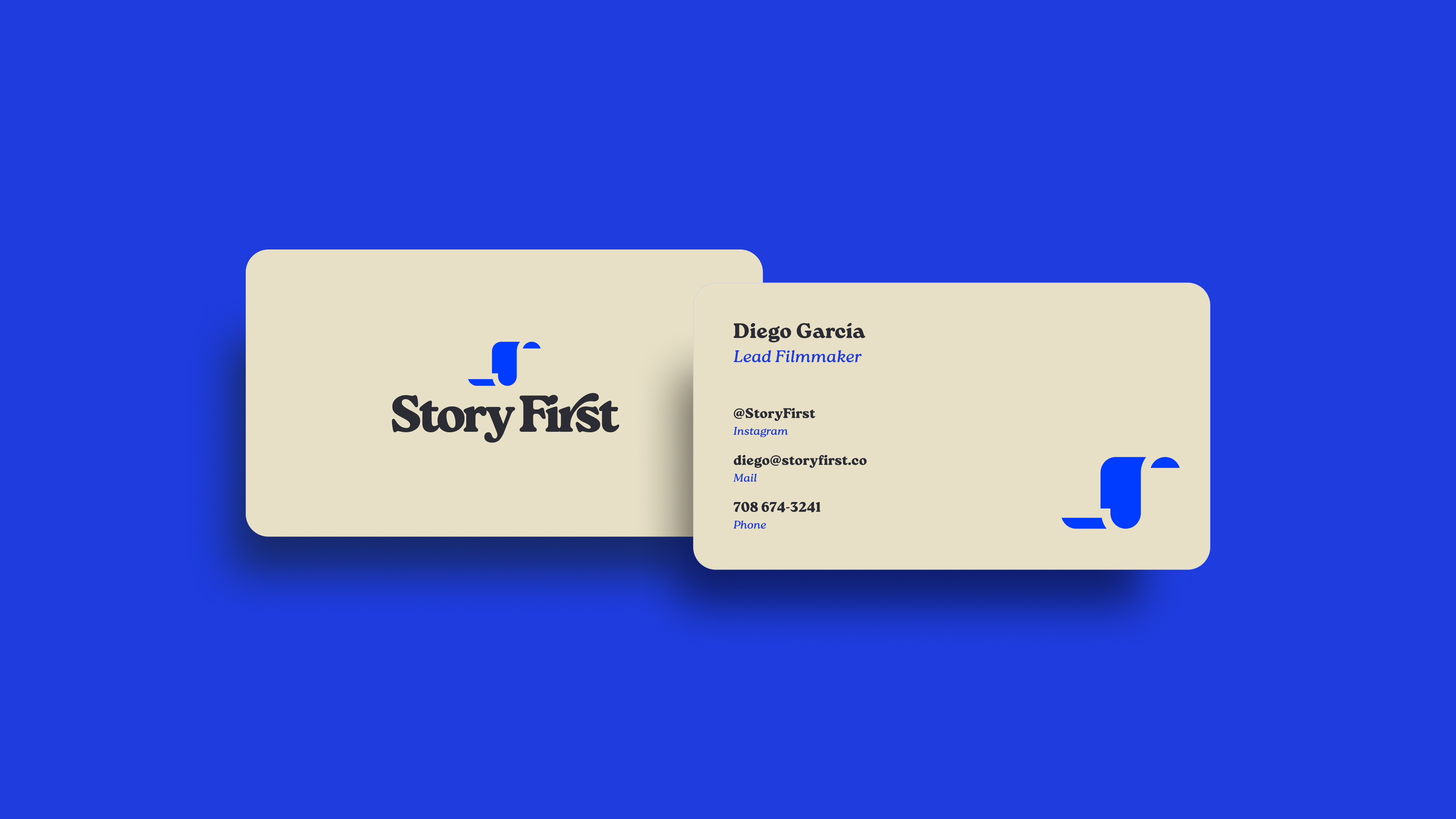 Story first branding blue branding blue theme brand branding business cards creative agency film agency filmmaking icon logotype minimal story video