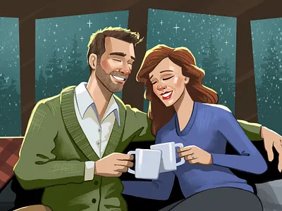 Holiday Time Together character couple cozy holiday illustration love man warmth woman
