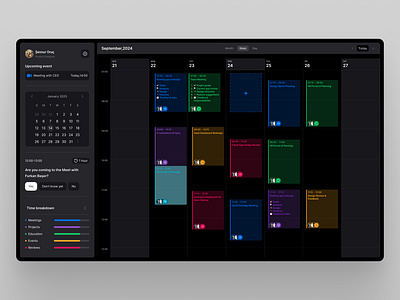 🗓️ Dark Themed Weekly Calendar UI ui