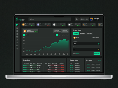 Crypto Trading Dashboard UI – Dark Mode Finance App Design trading terminal design