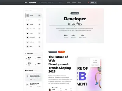 Developer Hub – React Tech Blog UI Concept blog dashboard devoloper frontend react techblog ui webdesign