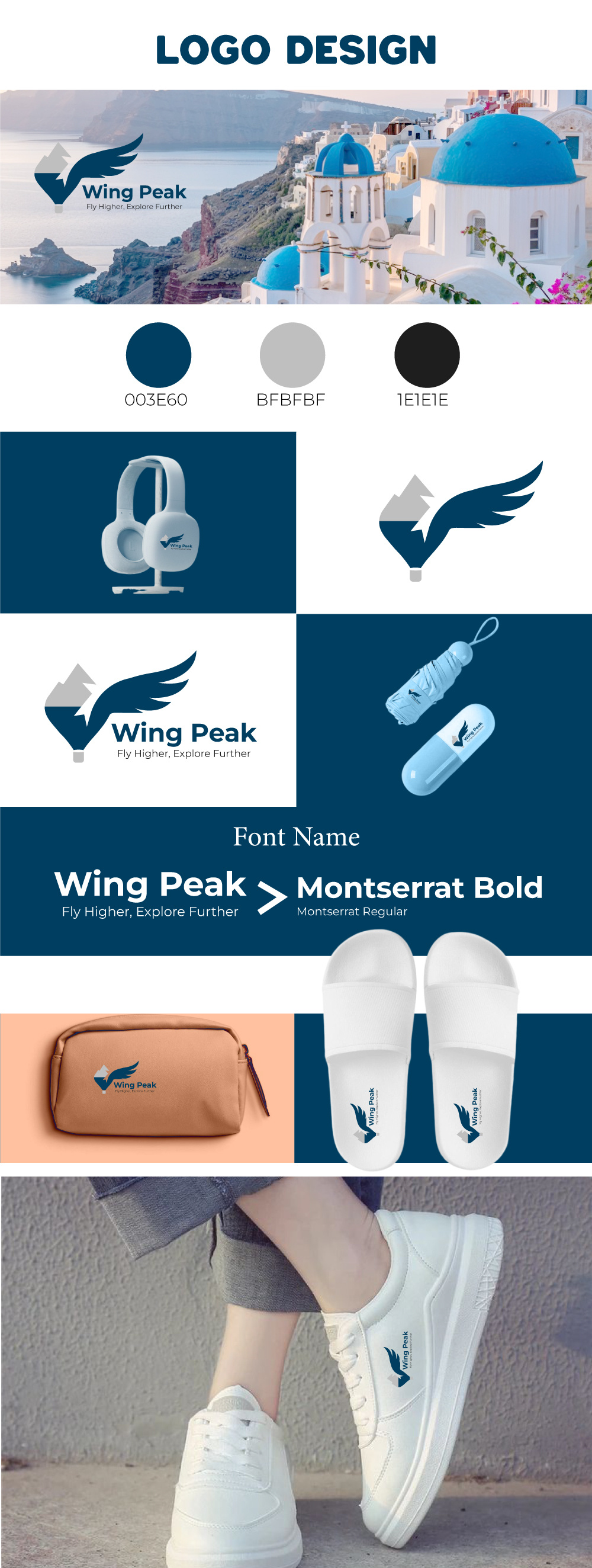 Wing Peak – Travel Logo with Bold Modern Style aviation logo brand identity branding branding design business logo design portfolio graphic design logo design logo presentation logo showcase minimal logo modern logo travel brand travel logo vector logo visual identity wing logo