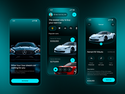 Luxury Car Buy & Sell Mobile App auto automotive car buy car buying car selling car shop car store cars clean design concept dark theme ecommerce ios luxury minimal mobile mobile app retro cars smat car transportation app