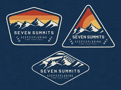Seven Summits Badge Logo Design adventure artwork badge design badge logo branding design emblem graphic design hand drawn illustration logo logo vintage mountains nature outdoor adventure t shirt design vector design vintage