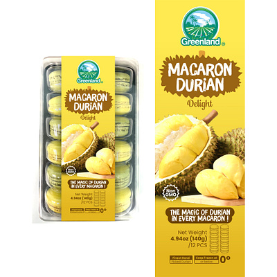 Durian label design box catchy design durian fun label logo modern warp yellow