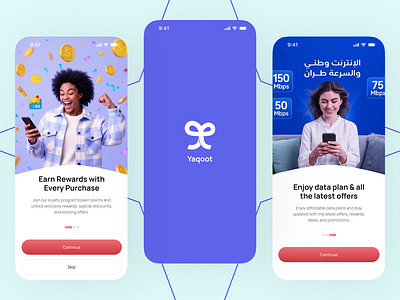 Yaqoot Mobile App – Telecom Meets Lifestyle Onboarding Ui appexperience apponboarding cleanui colorfului dribbbleshot lifestyleapp lifestyledesign minimaldesign mobileappdesign mobileux modernui onboardingui telecomapp telecomux uishowcase uiuxmobile userinterface uxinspiration uxuidesign yaqootapp