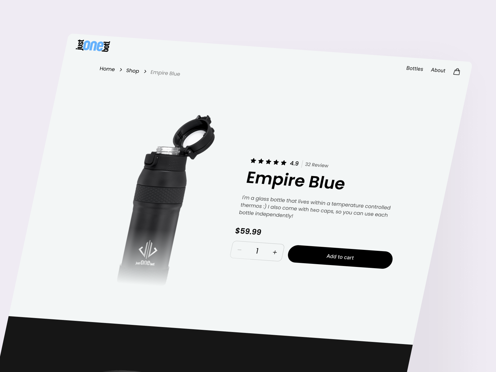 Just one bottl product page add to cart b2b bottle branding buy now cart design e commerce illustration landing page design product design product page product page design saas ui uiux ux uxdesign web design website design