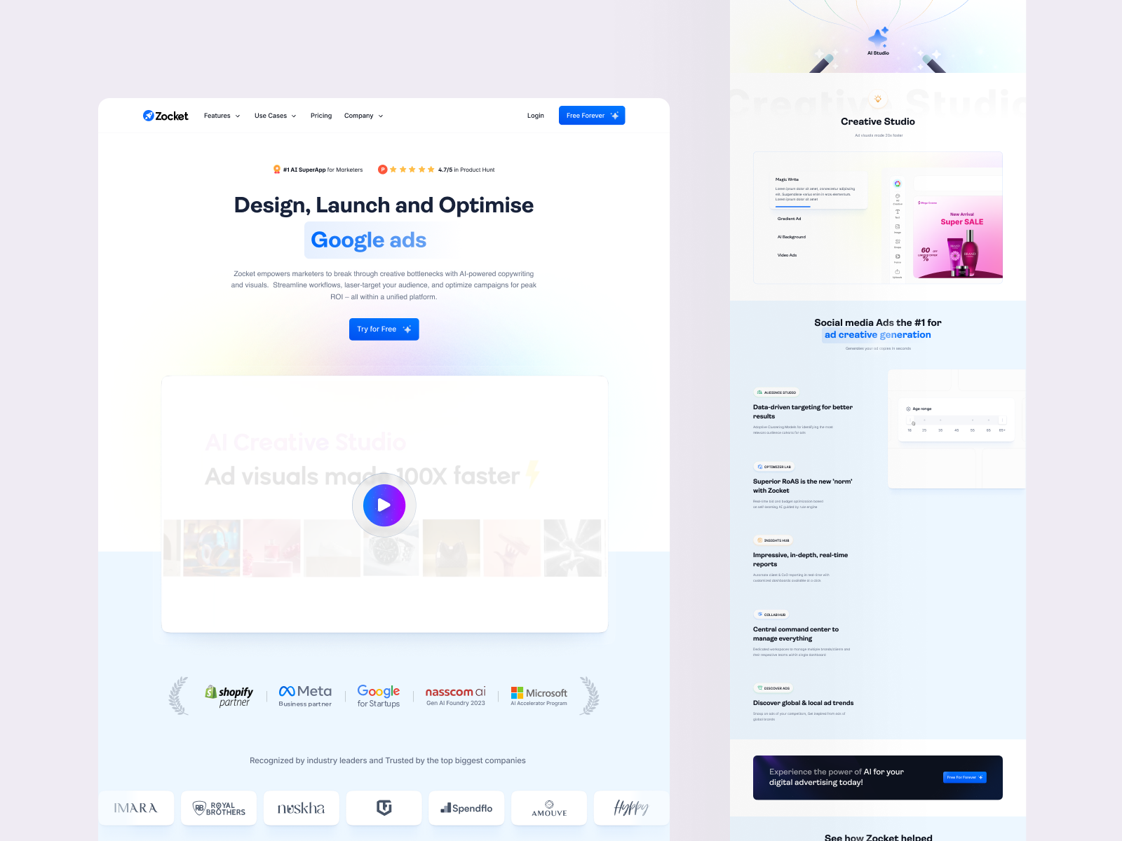 Zocket AI home page design b2b branding design illustration landing page design product design saas ui uiux ux uxdesign web design website design