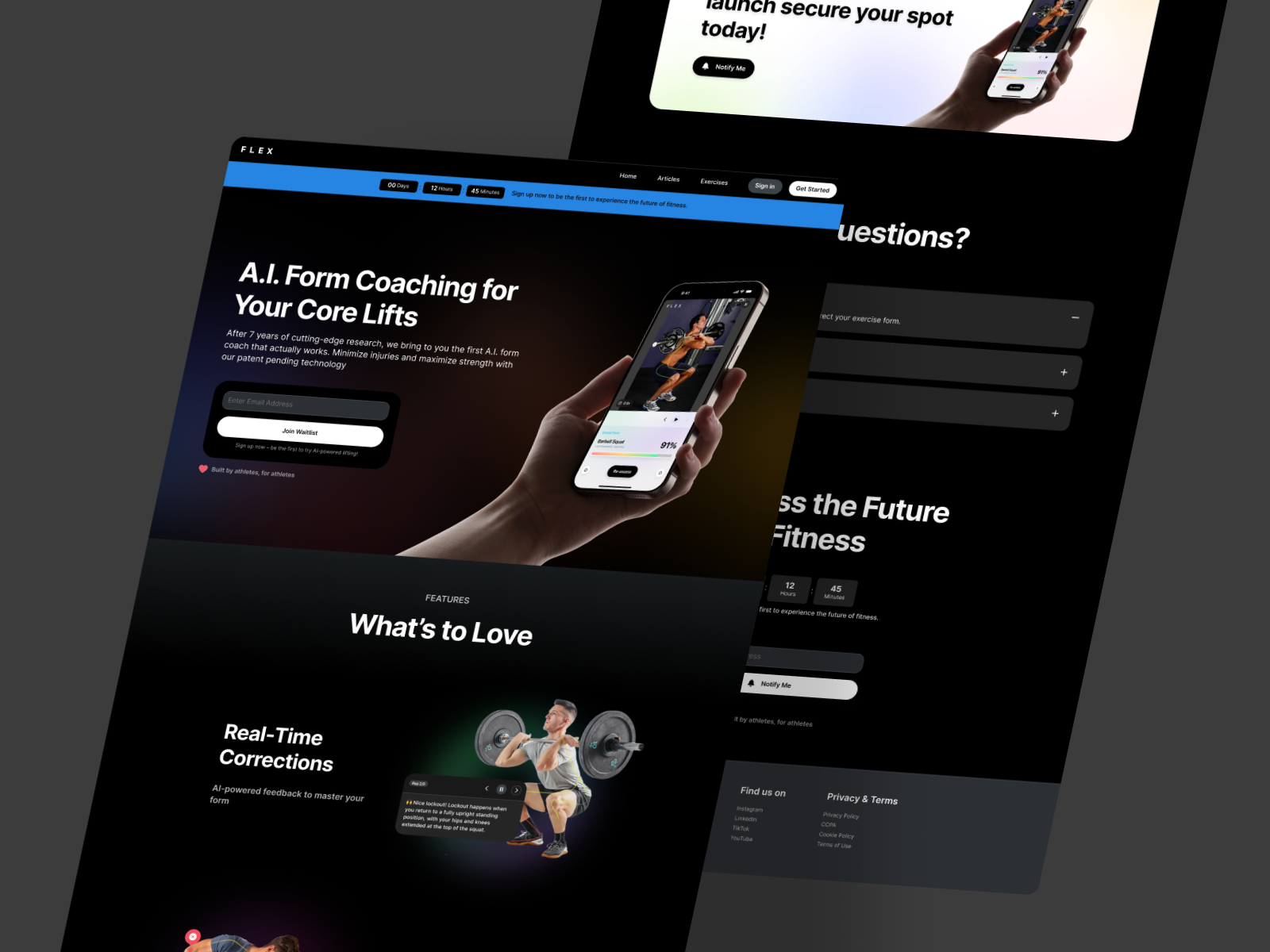 FlexAI feature page design (Dark) ai artificial intelligence b2b branding design fitness illustration mobile app landing page mobile landing page product design saas ui uiux ux uxdesign web design website design
