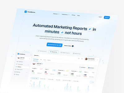 ViewMetrics home page design ai analytics b2b branding design illustration landing page design product design report automation saas ui uiux ux uxdesign web design website design