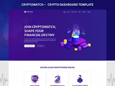 CryptoWatch – App Landing Page for Crypto Traders app landing page crypto crypto website cryptowatch design designtocodes figma figma template one page tailwind css template design uiux web template website design website template