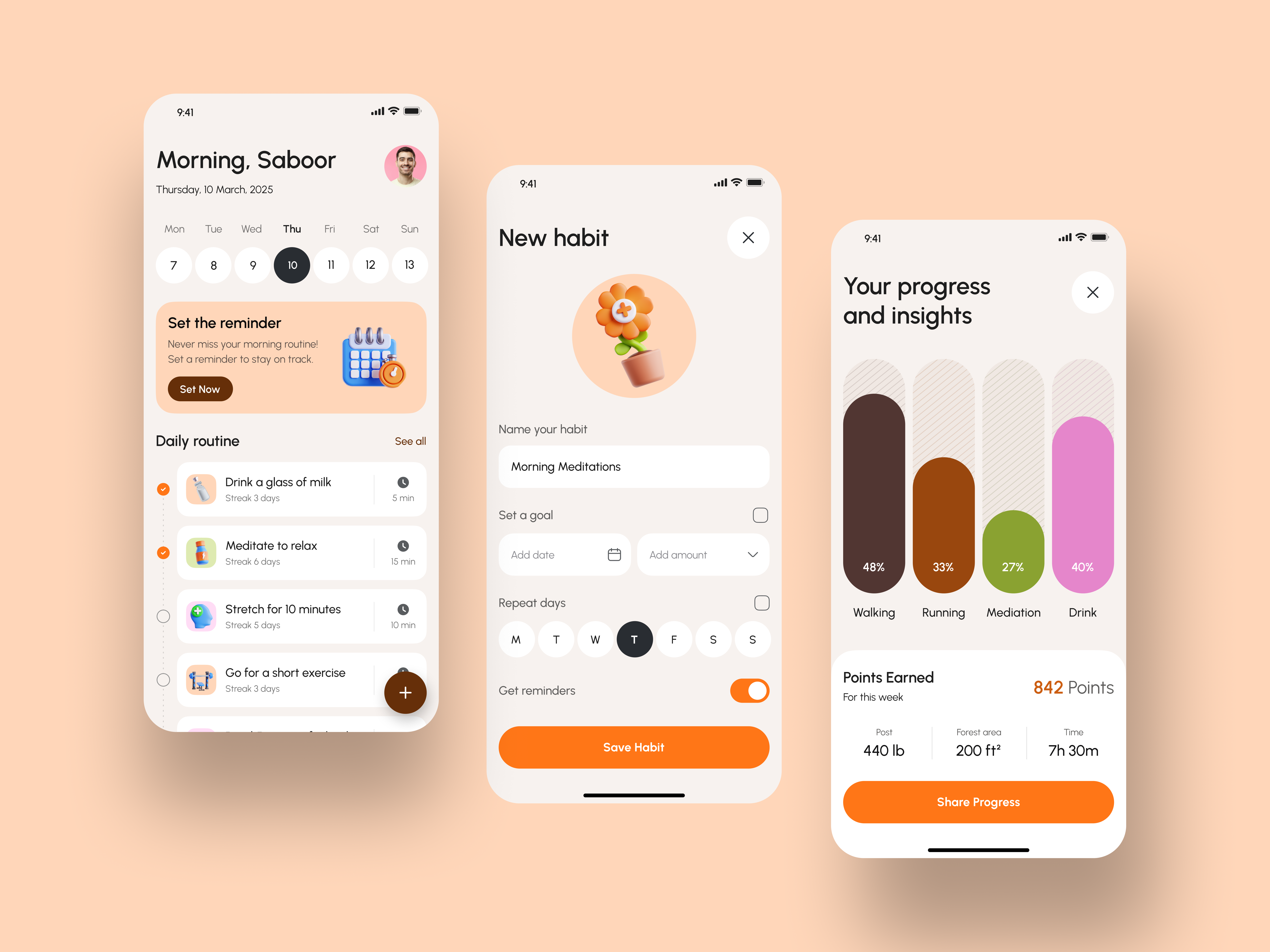 Habit Tracker App app design design figma mobile app mobile app ui mobile app ux ui uiux ux