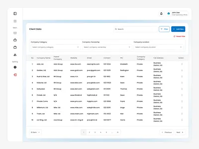 Client Data Table – Filtering adminpanel clientmanagement dashboarddesign datatable filterui productdesign uidesign uxdesign webappdesign yeedevstudio