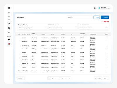 Client Data Table – Filtering adminpanel clientmanagement dashboarddesign datatable filterui productdesign uidesign uxdesign webappdesign yeedevstudio