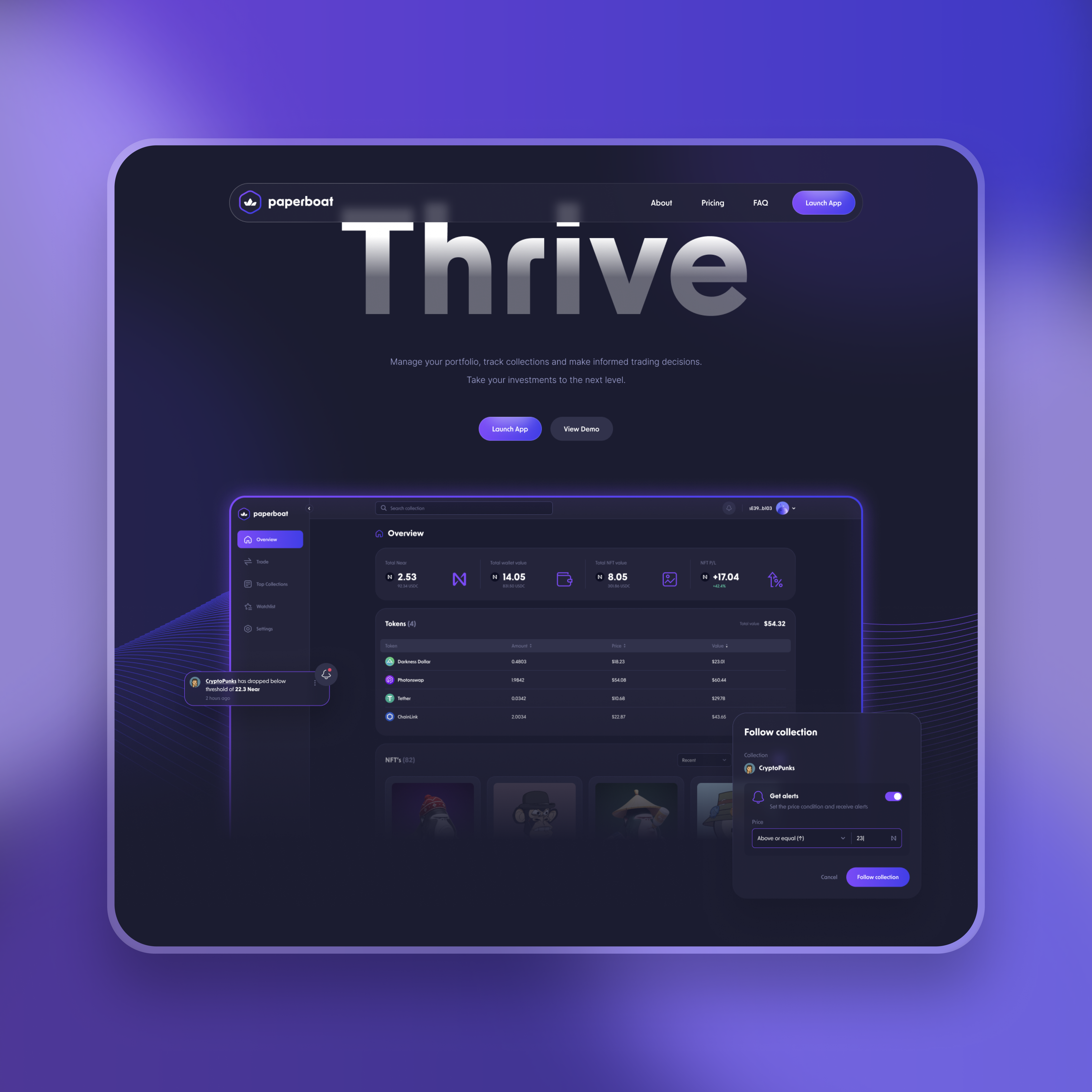 Paperboat crypto dark mode landing page nfts ui design ux design web3 website