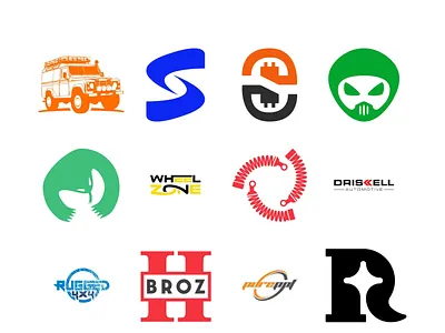 16 Bold Logo Designs I Created for the Automotive Industry. car car repair car wash custom dynamic electric ev flat garage handmade jeep lettermark logo logo design mechanical minimal modern symbolic tire wheel