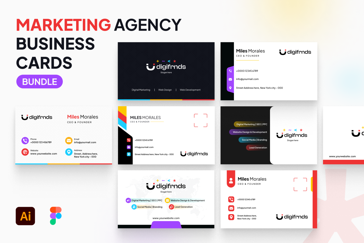 Marketing Agency Business Cards branding business card design illustration landing logo print ui
