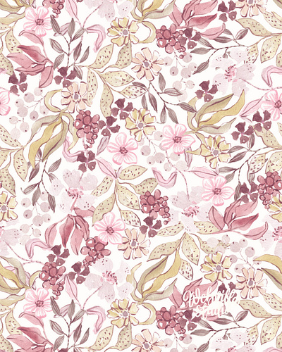 Dusty Rose Meadow design fabrics flowers hand painted patternbank seamless pattern watercolor watercolor pattern