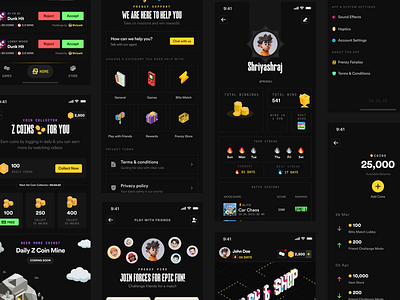 Frenzy Product Screens 3d animation branding clean clean ui dark mode design game game design graphic design illustration isometric logo minimal mobile ui motion graphics ui ui design ux