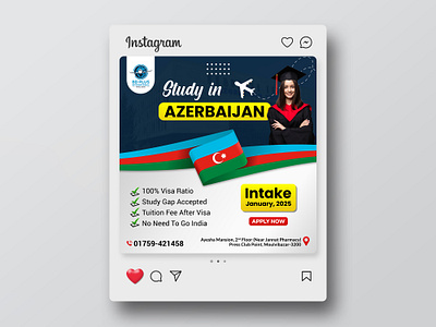 Study Abroad in Azerbaijan – Social Media Poster Design admission consultancy banner azerbaijan education ad branding clean admission flyer creative visa poster design education consultancy design educational marketing flat design poster international student poster modern admission poster poster poster design social media education banner social media poster student recruitment design student visa ad study abroad poster university admission poster