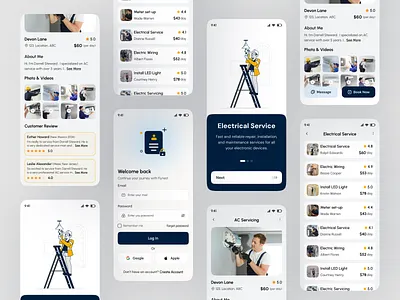 Home Service Mobile App UI/UX app interaction app ui inspiration booking app cleaning app ui electrician app ui figma design home service app minimal design mobile app design mobile interface modern ui design on demand service plumber app ui product design service provider app uiux design user experience