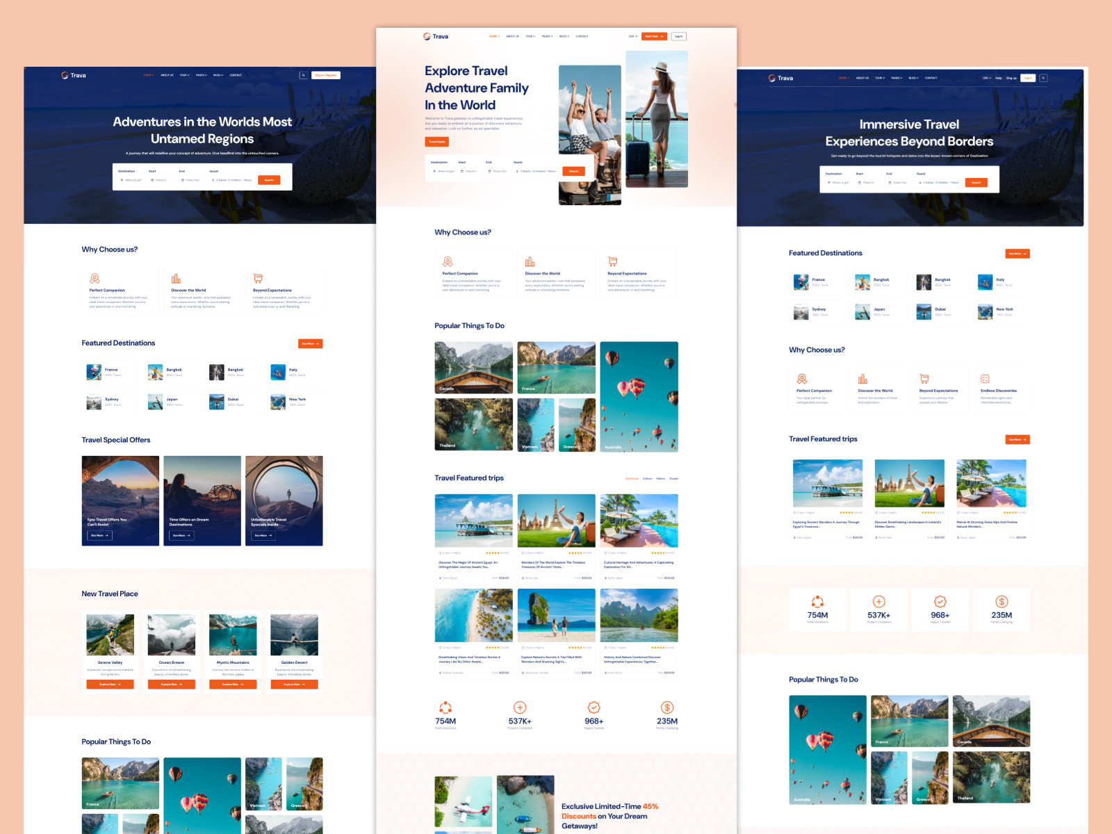 Trava - Travel Agency Figma Landing Page Template branding figma home page landing page travel ui vacation